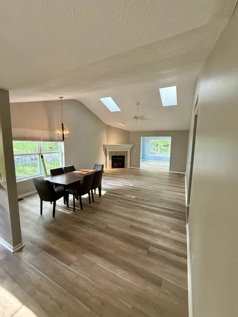 Remodeled great room with fireplace